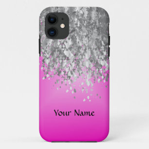 Coque iPhone 11 Hot pink and faux glitter