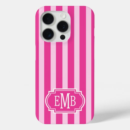 Coques Case-Mate iPhone Hot Pink and Pink Monogrammed Stripes (Verso)