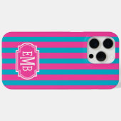 Coques Case-Mate iPhone Hot Pink and Turquoise Monogrammed Stripes (Verso (horizontal))