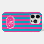 Coques Case-Mate iPhone Hot Pink and Turquoise Monogrammed Stripes (Verso (horizontal))