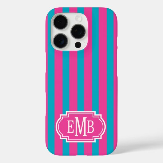 Coques Case-Mate iPhone Hot Pink and Turquoise Monogrammed Stripes (Verso)