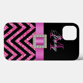 COQUES Case-Mate iPhone HOT PINK CHEVRON NOIR GLITTER GIRLY (Verso (horizontal))
