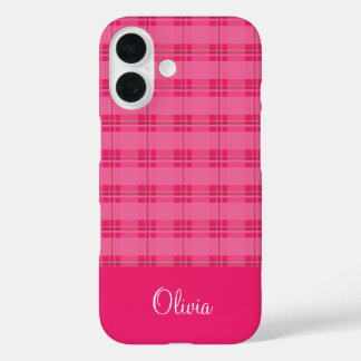 Coques iPhone 16 Hot Pink Plaid