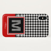 Coques Case-Mate iPhone Houndstooth Monogramme | Rouge noir (Dos (Horizontal))