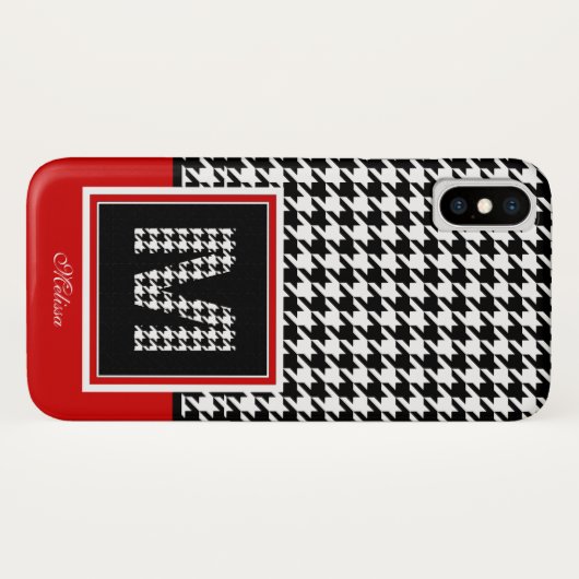 Coques Case-Mate iPhone Houndstooth Monogramme | Rouge noir (Dos (Horizontal))
