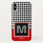 Coques Case-Mate iPhone Houndstooth Monogramme | Rouge noir (Dos)