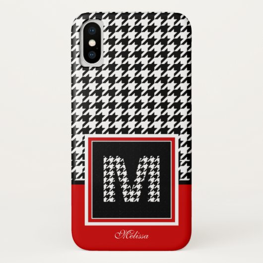 Coques Case-Mate iPhone Houndstooth Monogramme | Rouge noir (Dos)