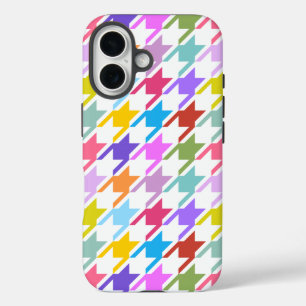 Coques iPhone 16 Houndstooth Multicolor+White Big Motif
