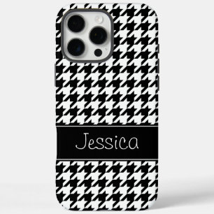 iPhone 16 Pro Max Case Houndstooth noir et blanc Preppy Personnalisé