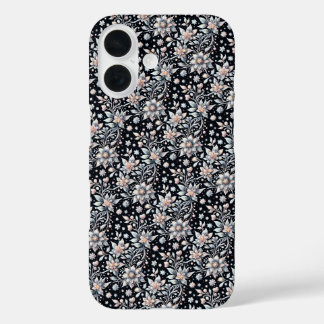 Coques iPhone 16 Housse à motif floral noir et blanc pour l'hiver
