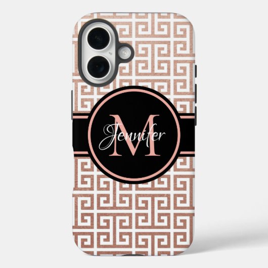 Coques Case-Mate iPhone Huile d'or blanche et Rose Clé grecque Monogramme  (Verso)