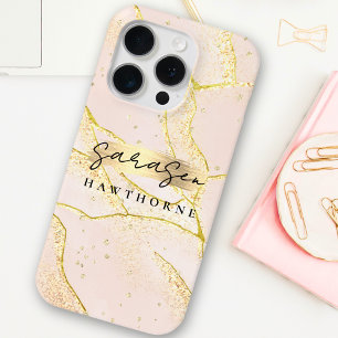 Coque iPhone 15 Pro Huile d'or Faux de luxe Monogram Brosse Stroke