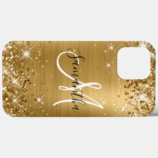 Coques Case-Mate iPhone Huile d'or Glitter Monogramme noir et blanc (Verso (horizontal))