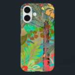 Coques iPhone 16 Hula Vintage Floral Graphisme Floral Hawaii<br><div class="desc">Collage de Hula coloré Hawaii - Cette image est un dessin d'art graphique de fleurs et de palmiers hawaïens. Le collage botanique est entièrement de la couleur de l'île tropicale.</div>