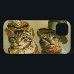 Coques Pour iPhone Humour vintage, Chats de mariée victorienne en Cas<br><div class="desc">Illustration vintage image d'humour drôle avec des chats de tabby victoriens en casquette. Un design mariage d'amour et de romance avec une mariée et mariée de chat. La mariée porte un élégant casquette à fleurs florales et le chat marié porte un chapeau haut de gamme élégant.</div>