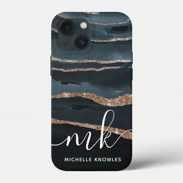 Coques Case-Mate iPhone Hunter Granite Marbre Texture Or Initiales personn (Verso)
