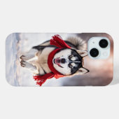 Coques Case-Mate iPhone Husky portant une écharpe rouge d'hiver (Verso (horizontal))