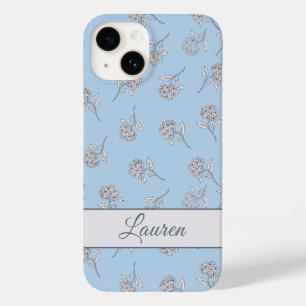 Coque Pour iPhone 14 Hydrangea Bleu Poudre Motif Floral Monogramme