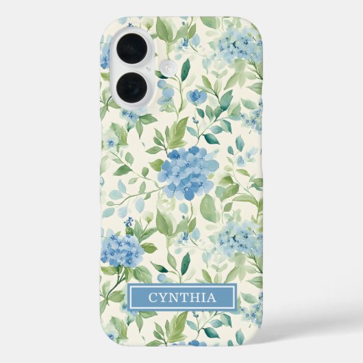 Coques Case-Mate iPhone Hydrangea Bleue Monogramme Aquarelle (Verso)