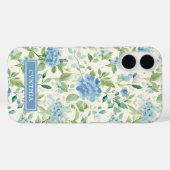 Coques Case-Mate iPhone Hydrangea Bleue Monogramme Aquarelle (Verso (horizontal))