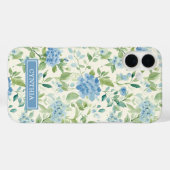 Coques Case-Mate iPhone Hydrangea Bleue Monogramme Aquarelle (Verso (horizontal))