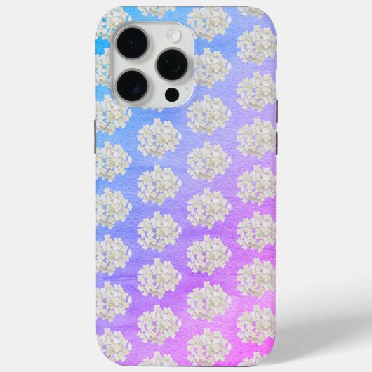 Coques Case-Mate iPhone Hydrangeas blancs sur fond aquarelle dégradé (Verso)