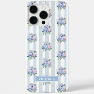 Coques iPhone 16 Pro Max Hydrangeas Bleues et Roses Monogrammées