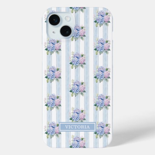 Coques Case-Mate iPhone Hydrangeas Bleus et Roses Monogrammées (Verso)