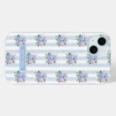 Coques Case-Mate iPhone Hydrangeas Bleus et Roses Monogrammées (Verso (horizontal))
