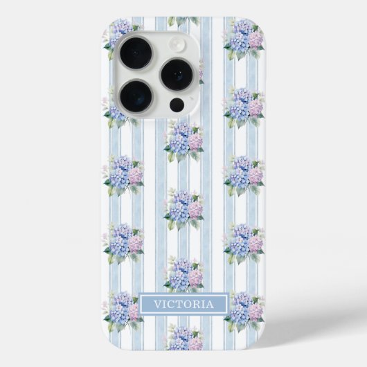 Coques Case-Mate iPhone Hydrangeas Bleus et Roses Monogrammées (Verso)