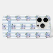 Coques Case-Mate iPhone Hydrangeas Bleus et Roses Monogrammées (Verso (horizontal))