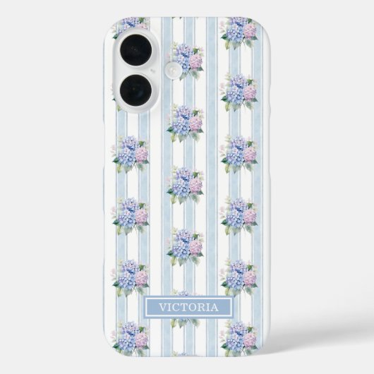 Coques Case-Mate iPhone Hydrangeas Bleus et Roses Monogrammées (Verso)