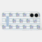 Coques Case-Mate iPhone Hydrangeas Bleus et Roses Monogrammées (Verso (horizontal))