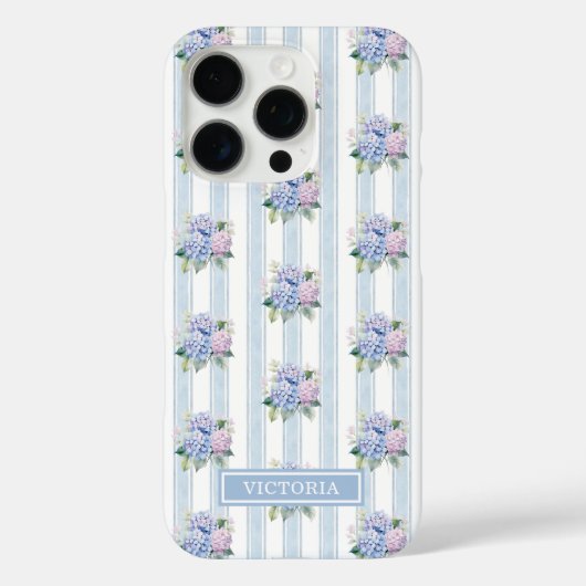 Coques Case-Mate iPhone Hydrangeas Bleus et Roses Monogrammées (Verso)