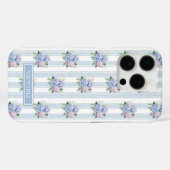 Coques Case-Mate iPhone Hydrangeas Bleus et Roses Monogrammées (Verso (horizontal))