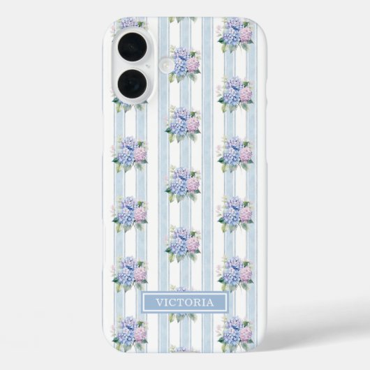 Coques Case-Mate iPhone Hydrangeas Bleus et Roses Monogrammées (Verso)