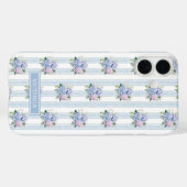 Coques Case-Mate iPhone Hydrangeas Bleus et Roses Monogrammées (Verso (horizontal))