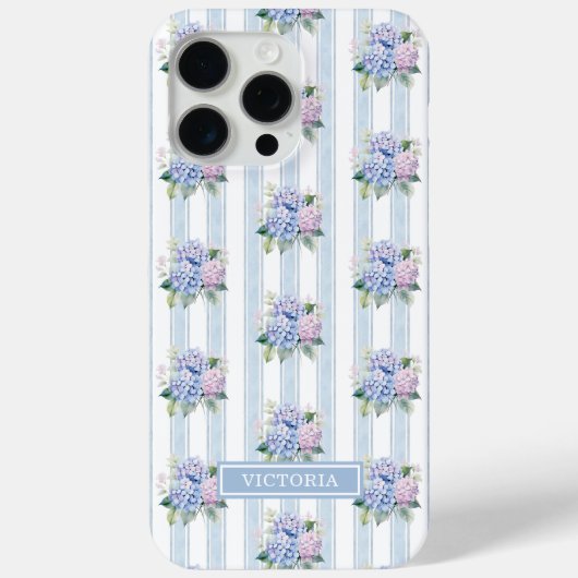 Coques Case-Mate iPhone Hydrangeas Bleus et Roses Monogrammées (Verso)