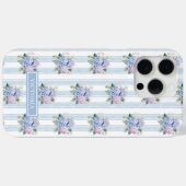 Coques Case-Mate iPhone Hydrangeas Bleus et Roses Monogrammées (Verso (horizontal))