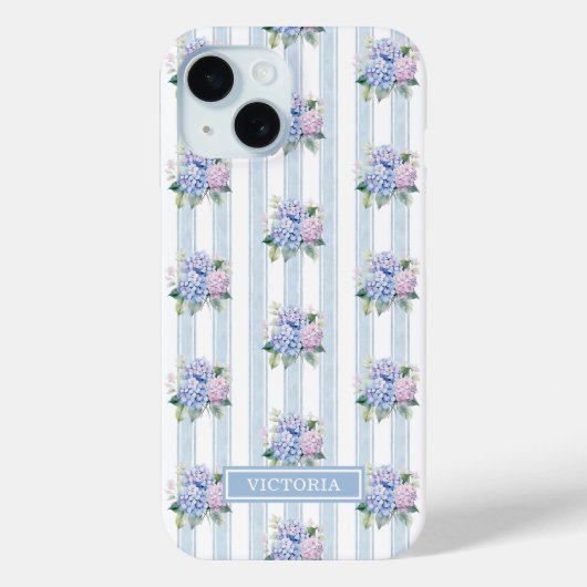 Coques Case-Mate iPhone Hydrangeas Bleus et Roses Monogrammées (Verso)