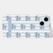 Coques Case-Mate iPhone Hydrangeas Bleus et Roses Monogrammées (Verso (horizontal))