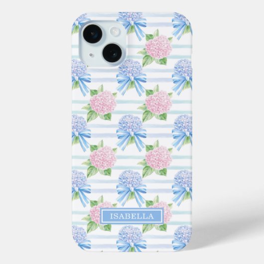 Coques Case-Mate iPhone Hydrangeas Rayées Rose et Bleu (Verso)