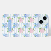 Coques Case-Mate iPhone Hydrangeas Rayées Rose et Bleu (Verso (horizontal))