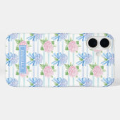 Coques Case-Mate iPhone Hydrangeas Rayées Rose et Bleu (Verso (horizontal))
