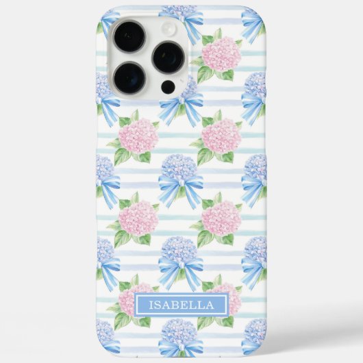 Coques Case-Mate iPhone Hydrangeas Roses Bleues et Roses Rayées (Verso)