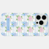 Coques Case-Mate iPhone Hydrangeas Roses Bleues et Roses Rayées (Verso (horizontal))