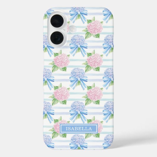 Coques Case-Mate iPhone Hydrangeas Roses Bleues et Roses Rayées (Verso)