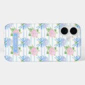 Coques Case-Mate iPhone Hydrangeas Roses Bleues et Roses Rayées (Verso (horizontal))