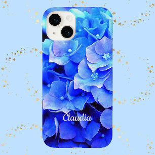 Coque Pour iPhone 14 Hydrangée bleue Monogramme Floral