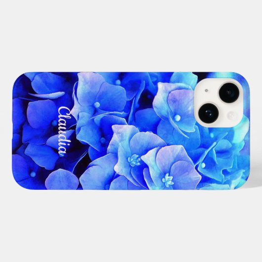 Coques Case-Mate iPhone Hydrangée bleue Monogramme Floral (Verso (horizontal))